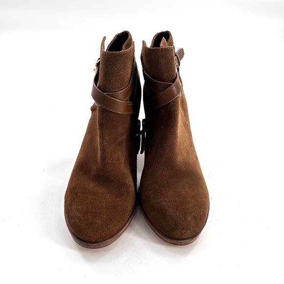 Cole Haan Suede Ankle Boots 5 NWOT Tan Brown Ankle Wrap Buckle Booties Western - Picture 4 of 7